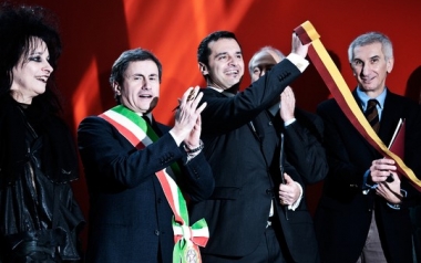 Luca Massimo Barbero con Odile Decq e Gianni Alemanno, Umberto Croppi, Umberto Broccoli, Roma