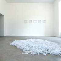 Unita' minima di senso, 2002-2003, Biro on Paper, 1.5cm X 2.5 Km, Installation view.