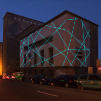 Relational, 2009, Electroluminescent Cable, m 24,80X10,50 plus 7,50X10,50, Installation view at ex Biblioteca Provinciale Building, Potenza (IT).