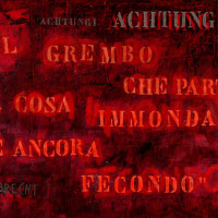 La cosa immonda - 1974, collage, acrilico e tecnica mista su tela