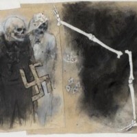 Tavola per il libro 'L'arte della guerra' 1972, grafite e tecnica mista su carta applicata su lastre di zinco