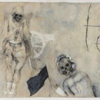 Tavola per il libro 'L'arte della guerra', 1972, grafite e tecnica mista su carta applicata su lastre di zinco