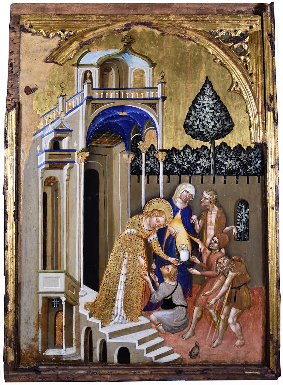 immagine per Rinascimento Marchigiano. Opere restaurate dai luoghi del sisma Jacobello del Fiore Scene della vita di Santa Lucia – Lucia distribuisce l’elemosina 1420-1425 ca. tempera e doratura su tavola cm 80 x 60 Pinacoteca Civica, Palazzo dei Priori Fermo