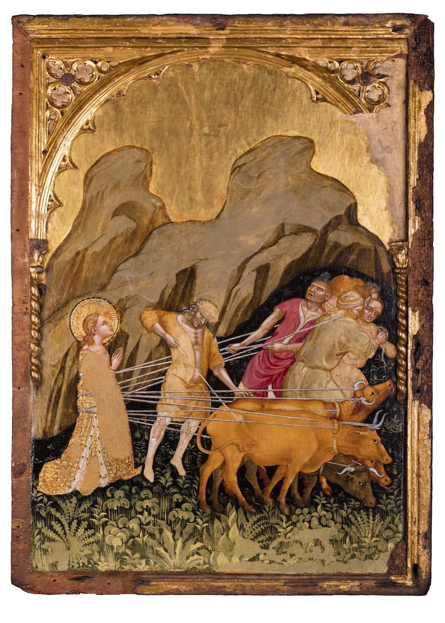 immagine per Rinascimento Marchigiano. Opere restaurate dai luoghi del sisma Jacobello del Fiore Scene della vita di Santa Lucia – Lucia nelle fiamme del rogo 1420-1425 ca. tempera e doratura su tavola cm 80 x 60 Pinacoteca Civica, Palazzo dei Priori Fermo