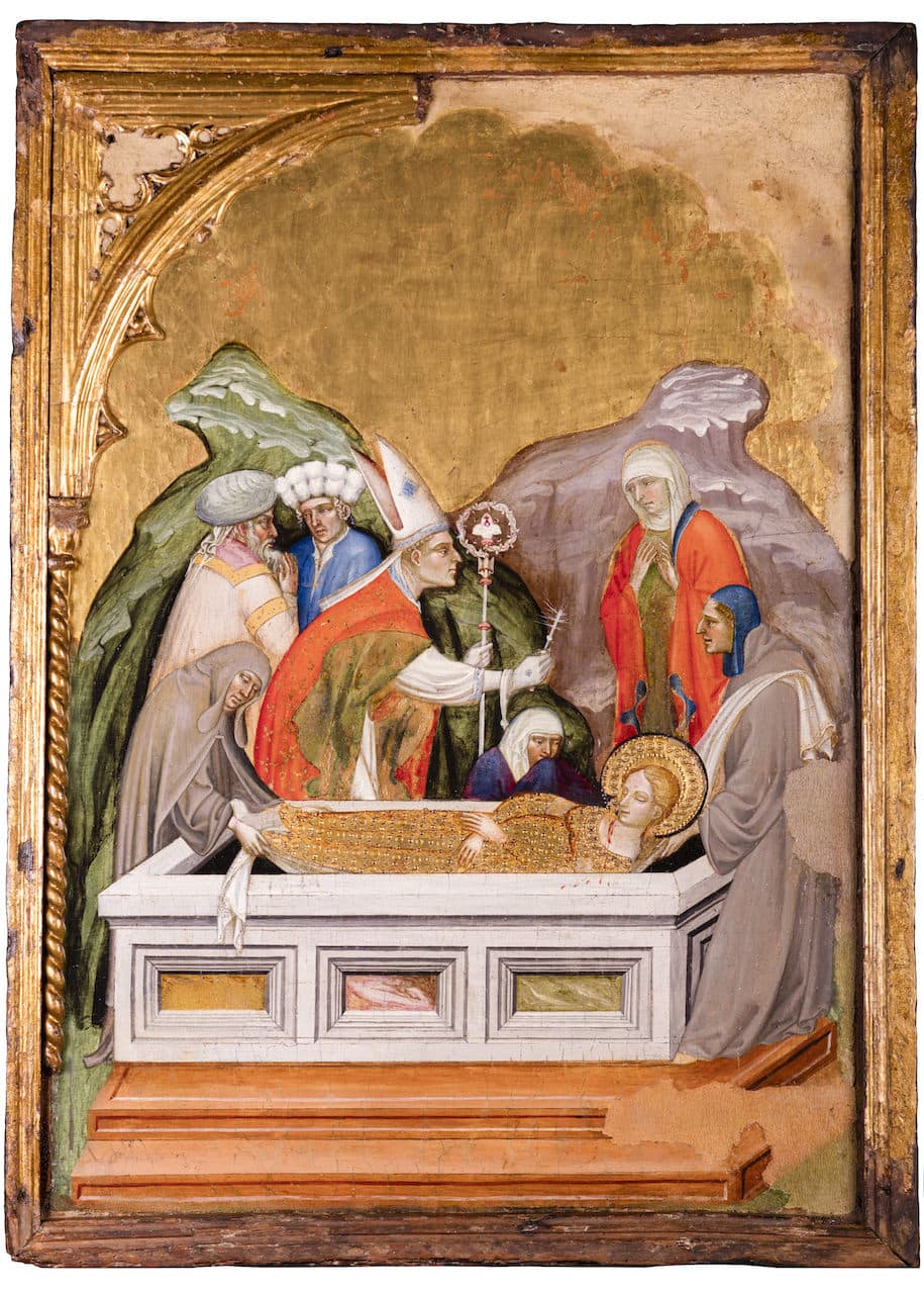 immagine per Rinascimento Marchigiano. Opere restaurate dai luoghi del sisma Jacobello del Fiore Scene della vita di Santa Lucia – Seppellimento di Santa Lucia 1420-1425 tempera e doratura su tavola cm 80 x 60 Pinacoteca Civica, Palazzo dei Priori Fermo