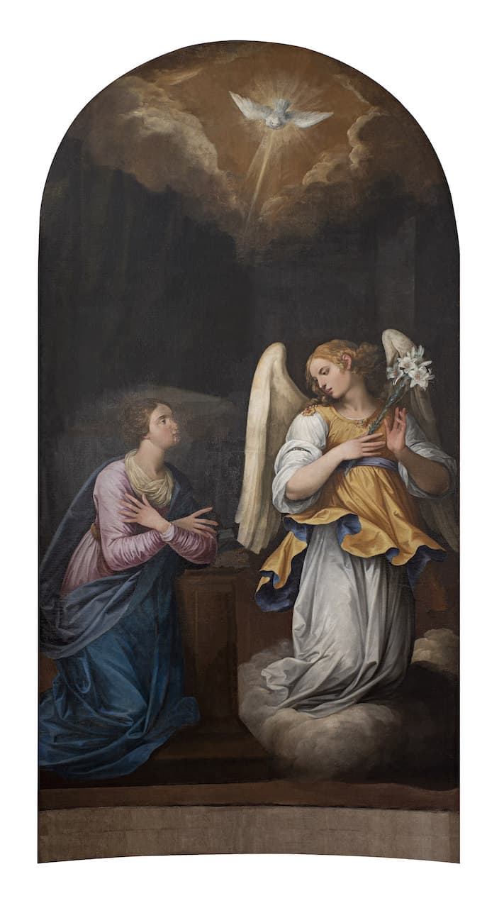immagine Bernardino Cesari Annunciazione 1607-1618 olio su tela cm 350 x 172 Cappella delle Vergini, Santuario di Santa Maria delle Vergini Macerata