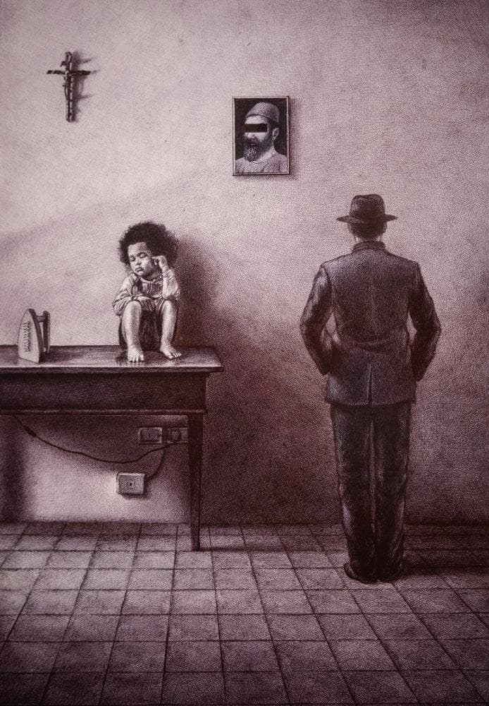 immagine per Giuseppe Stampone Les Trois Grâces, 2020 Ballpoint pen on paper 29,7 x 21 cm Copyright: The Artist Courtesy of the artist and MLF Marie Laure Fleisch gallery