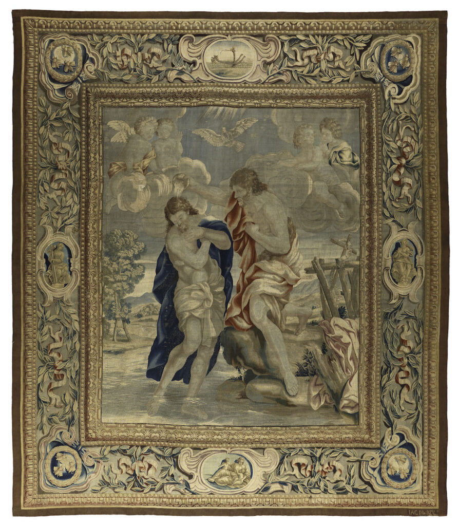 immagine per foto 8: Arazzeria Barberini - Caterina della Riviera (? - Roma 1653) Il battesimo di Cristo, 1643-44 lana e seta, 477,5 x 416,6 cm New York, Collection of Cathedral Church of Saint John the Divine, gift of Elizabeth Underhill Coles 1891