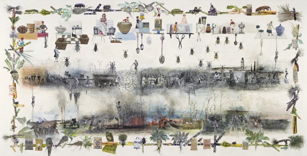 immagine per Marzia Migliora, Paradossi dell’abbondanza #43, C’est a ce prix que nous mangeons du sucre, 2021, collage e disegno / collage and drawing, cm 114,5 × 218,5 cm, Courtesy l’artista e Galleria Lia Rumma Milano/Napoli © Marzia Migliora, by SIAE 2023. Foto courtesy l’artista e Galleria Lia Rumma Milano/Napoli