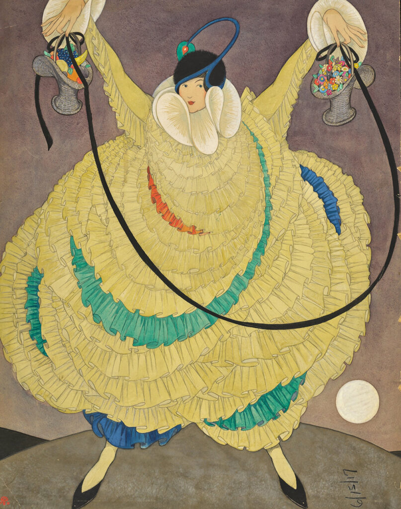 immagine per GEORGE WOLFE PLANK, Woman standing in yellow ruffle gown with large white collar, 1917 © Condé Nast