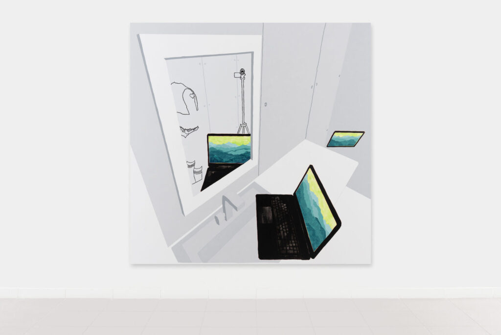 immagine per 2023, got me in the bathroom, got me in the mirror, enamel and oil on canvas, 200 x 200 cm, photo by Eleonora Cerri Pecorella