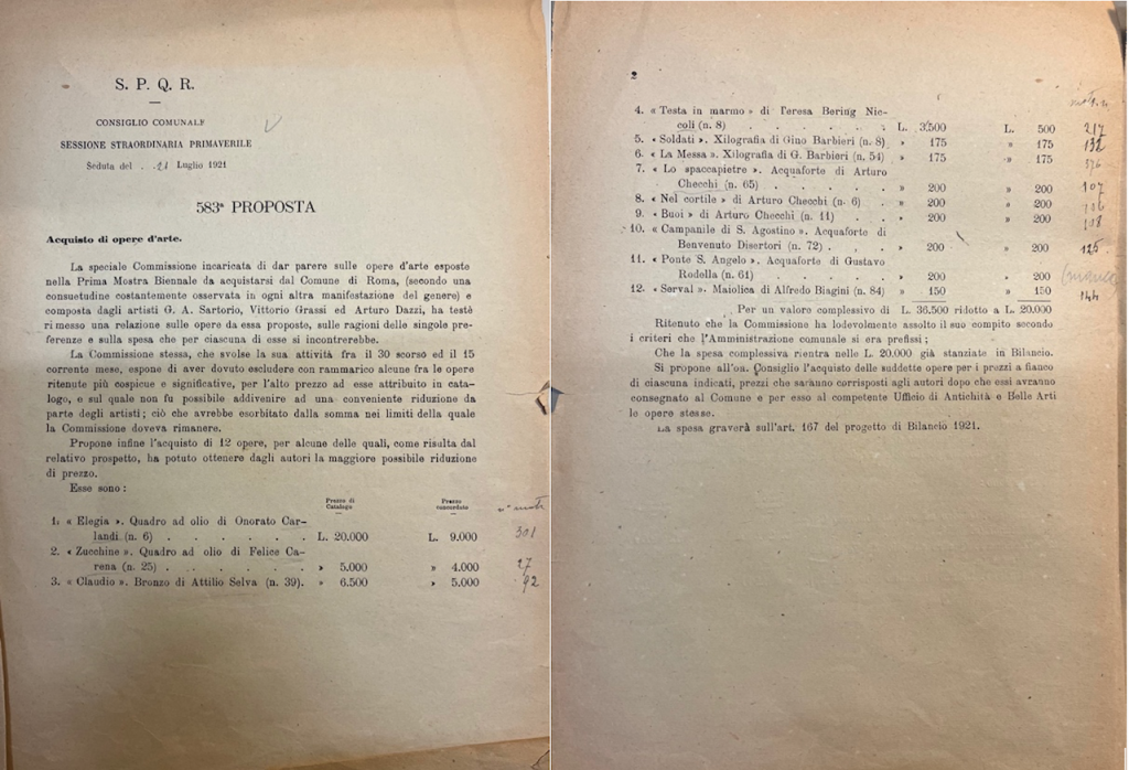 immagine per Proposta di acquisto di opere d’arte, n.583, 21 luglio 1921. Artisti: Onorato Carlandi, Felice Carena, Attilio Selva, Teresa Bering Niccoli, Gino Barbieri, Arturo Checchi, Benvenuto Disertori, Gustavo Rodella, Alfredo Biagini.