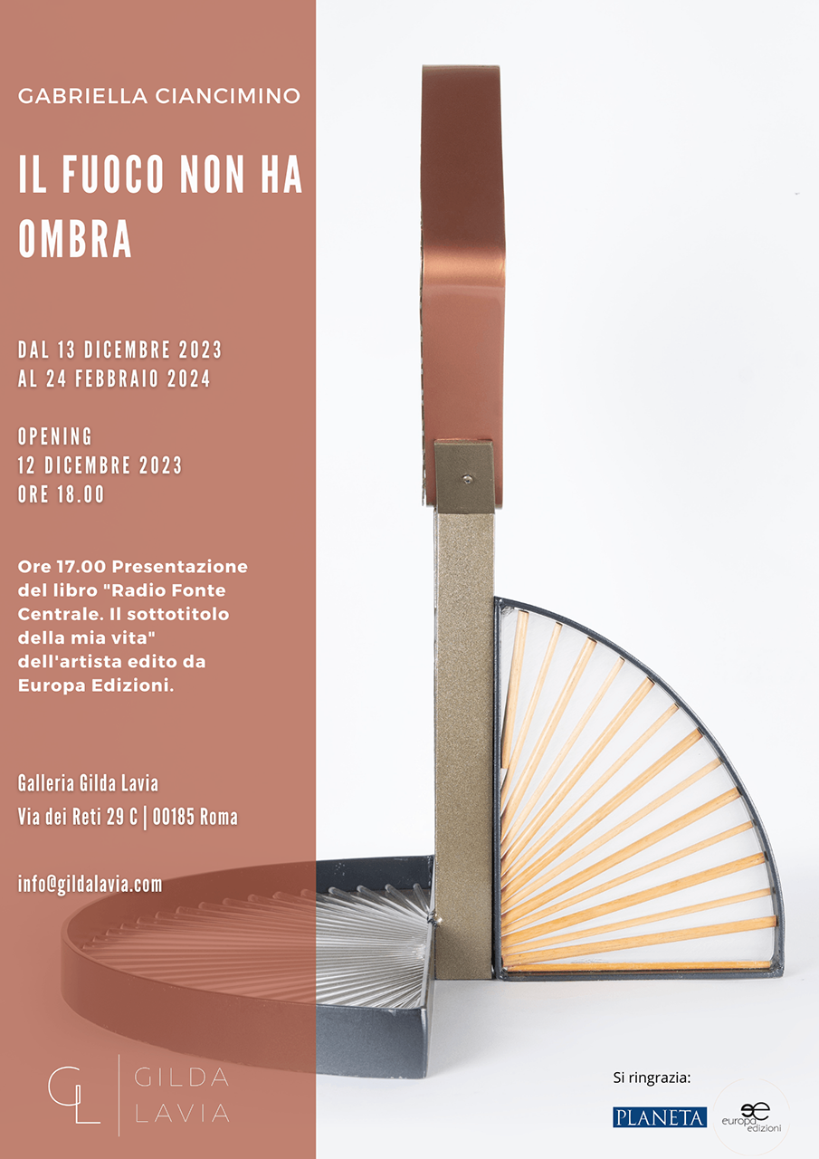 immagine per La Galleria Gilda Lavia di Roma ha il piacere di ospitare Il fuoco non ha ombra, mostra personale dell’artista Gabriella Ciancimino che inaugurerà martedì 12 dicembre alle ore 18.