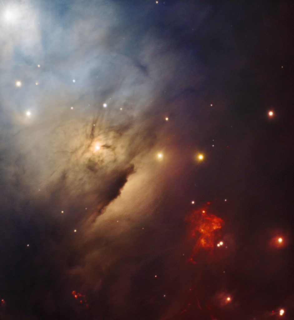 immagine per 1. La nebulosa NGC 1333, una regione di formazione stellare a circa 1000 anni luce dalla Terra. The reflection nebula NGC 1333, a star-forming region about 1000 light years from Earth. Crediti: LRS/TNG; D. del Nero Festa Nobre