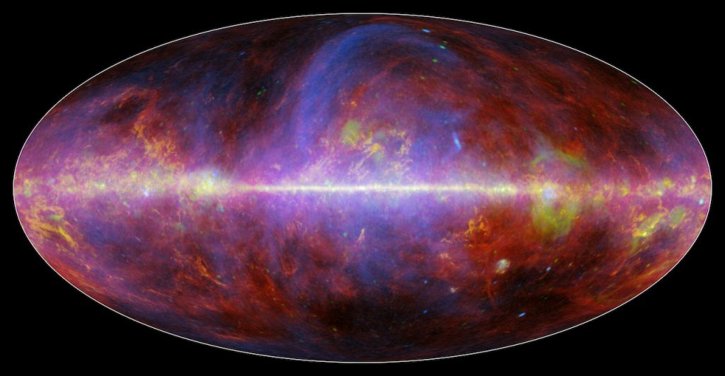 immagine per 2. Il cielo visto attraverso l’emissione diffusa della polvere e del gas interstellare che pervade la Via Lattea.The sky through the diffuse emission by interstellar dust and gas that pervade the Milky WayCrediti: ESA/NASA/The Planck Collaboration/JPL-Caltech