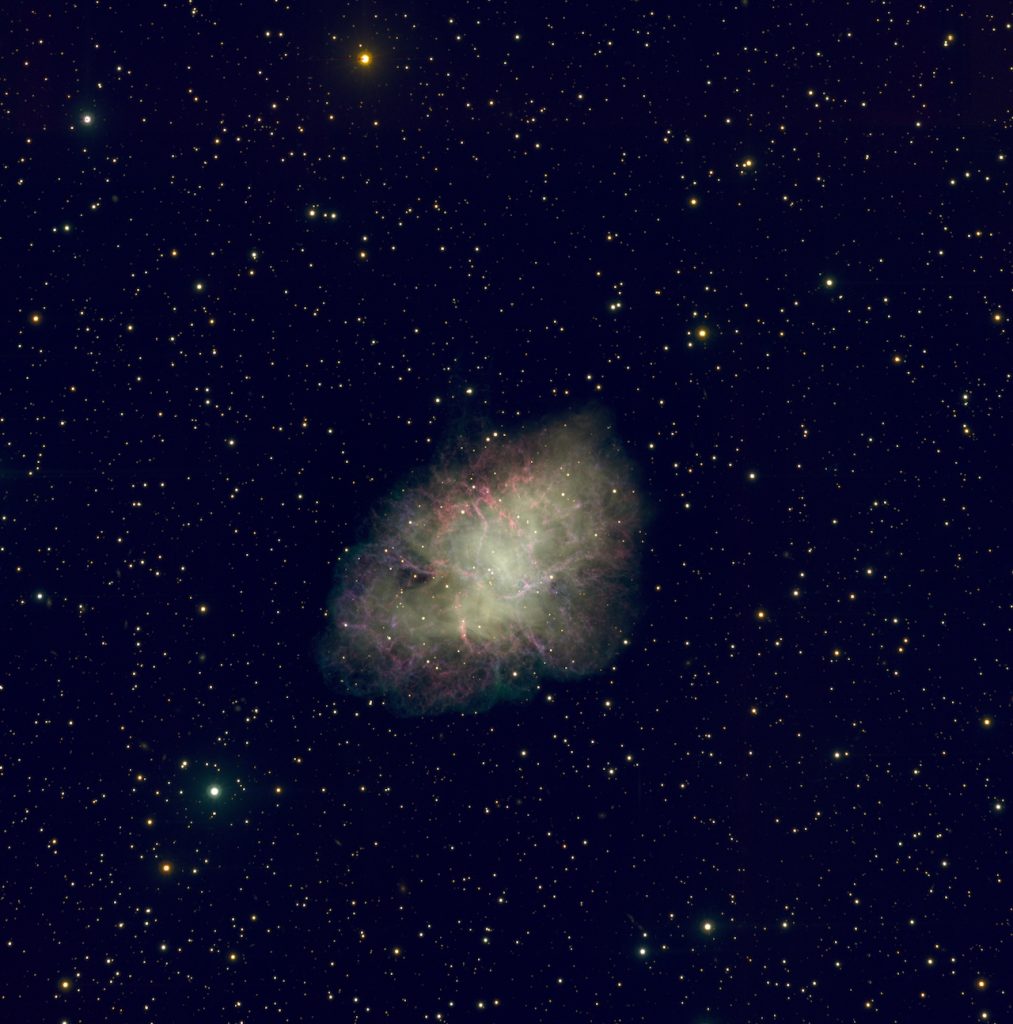 immagine per 6. La Nebulosa del Granchio (M 1), un resto di supernova a circa 6500 anni luce dalla Terra. The Crab Nebula (M 1), a supernova remnant about 6500 light years from Earth. Crediti: LBC/LBTO
