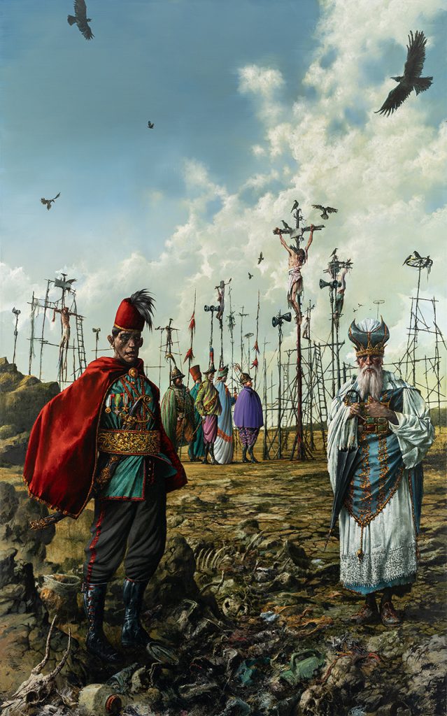 immagine per Francesco De Grandi, Succubi e supplizi, 2022, olio su tela, 300x190 cm, courtesy l’artista e RizzutoGallery