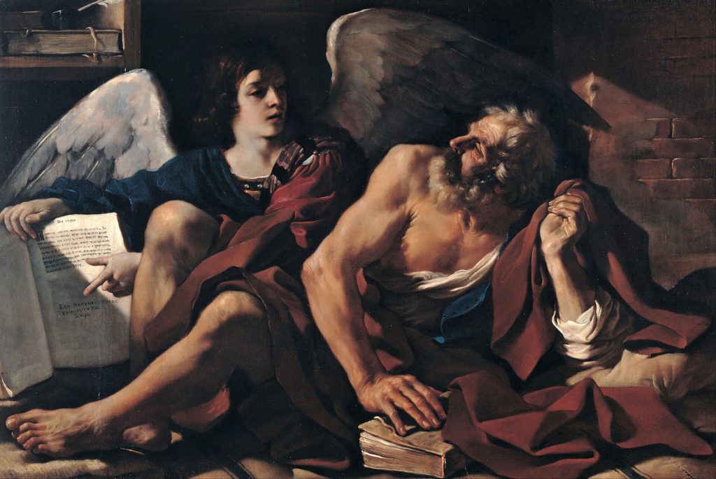 immagine per Guercino, San Matteo e l’angelo, 1622, olio su tela, , 120 x 180 cm , Roma, Musei Capitolini - Pinacoteca Capitolina