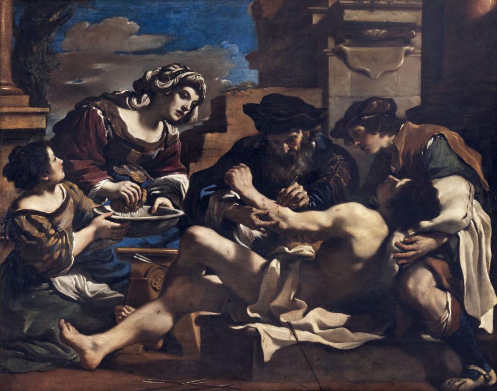 immagine per Guercino, San Sebastiano curato da Irene, 1619, olio su tela, 179,5 x 225 cm , Bologna, Pinacoteca Nazionale