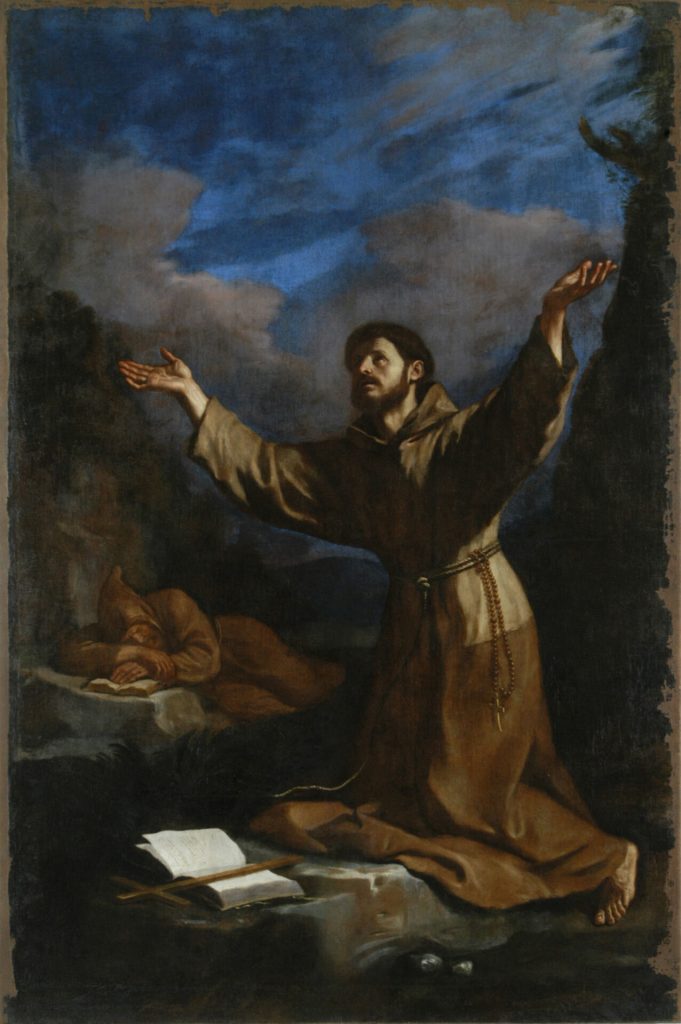 immagine per Guercino, San Francesco riceve le stimmate, 1633, olio su tela, 264 x 176 cm, Novara, Cattedrale di Santa Maria Assunta