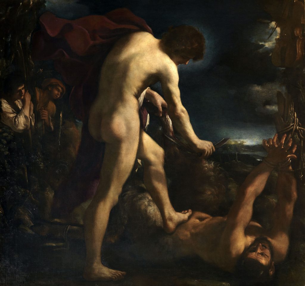 immagine per Guercino, Apollo scortica Marsia, 1618, olio su tela, 185,5 x 200 cm, Firenze, Gallerie degli Uffizi – Palazzo Pitti