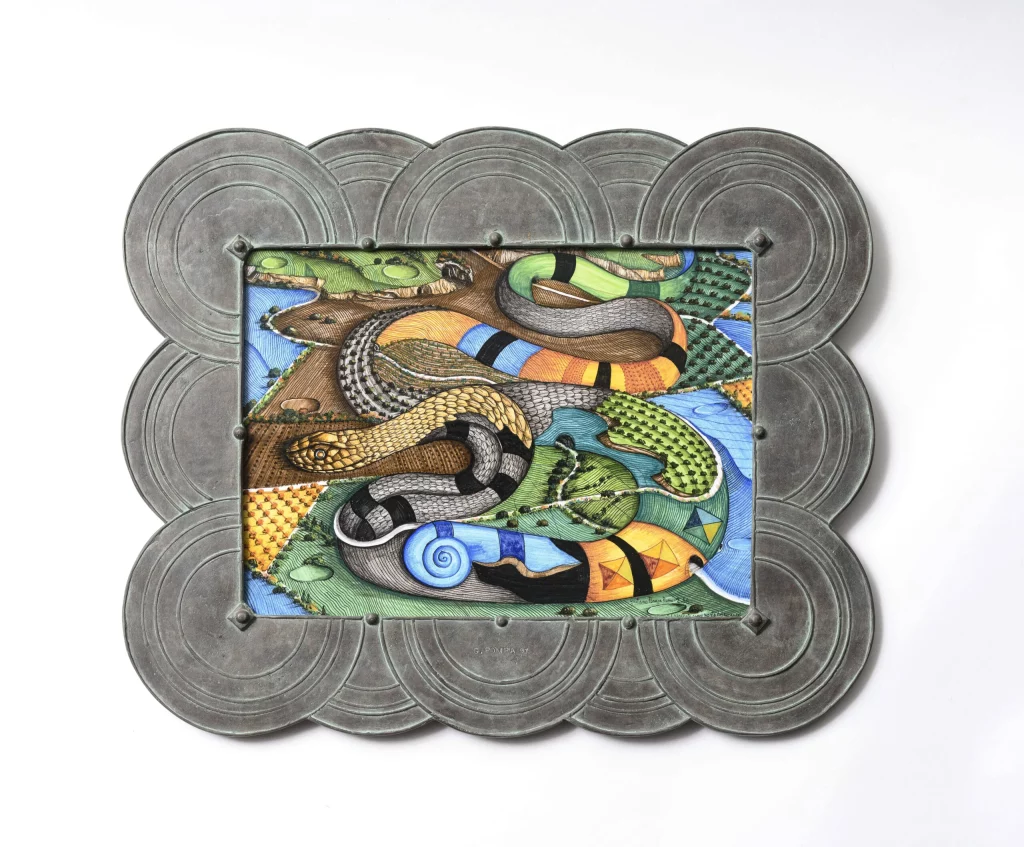 immagine per Gaetano Pompa, Il Serpente Come Parte del Paesaggio, 1998. Maiolica policroma e bronzo. Courtesy Archivio Gaetano Pompa.