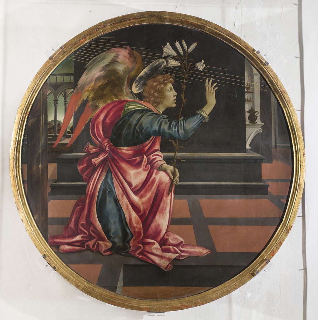immagine per Filippino Lippi Angelo annunciante 1483-84 dipinto su tavola, diametro cm 110 San Gimignano (SI), Museo Civico