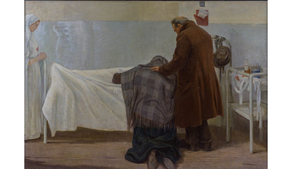 immagine per Giovanni Costantini (Roma 1872 – 1947), ULTIMO SALUTO Dipinto ad olio su tela di cm 113 x 164, firmato in basso a destra.