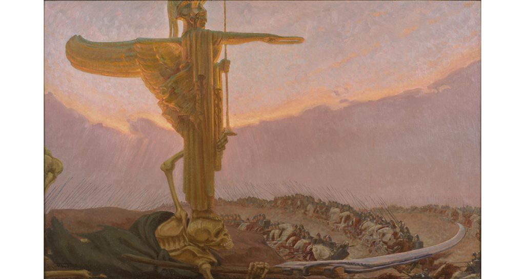 immagine per Giovanni Costantini (Roma 1872 – 1947), LA VITTORIA Dipinto ad olio su tela di cm 77 x 121, firmato in basso a sinistra e datato 1915, intitolato sul retro.