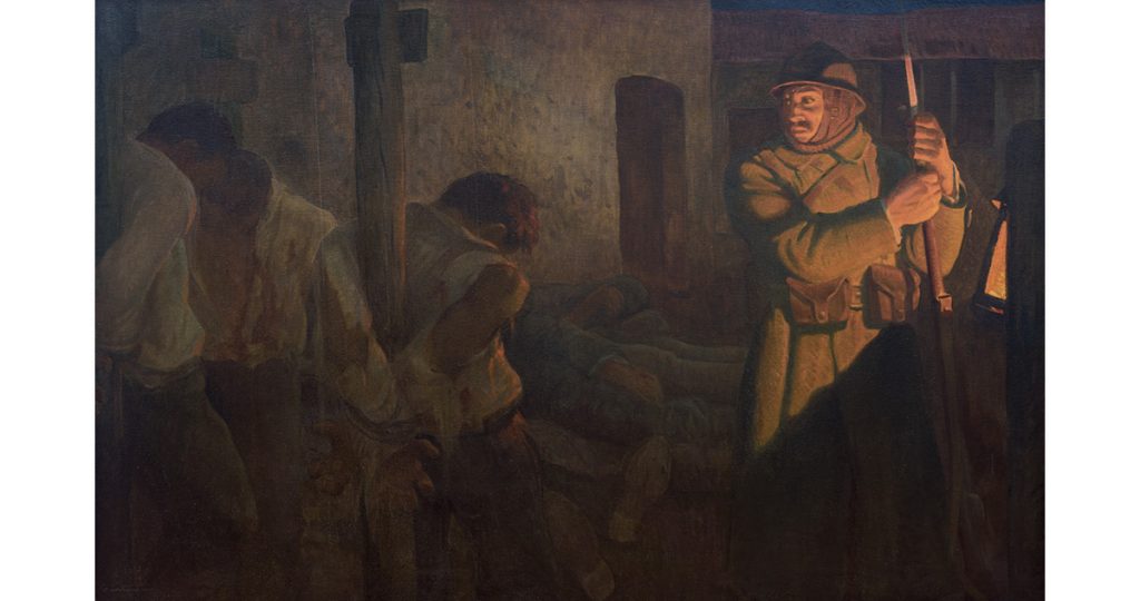 immagine per Giovanni Costantini (Roma 1872 – 1947), L’ESEMPIO Dipinto ad olio su tela di cm 124 x 190, firmato in basso a sinistra, intitolato sul retro.