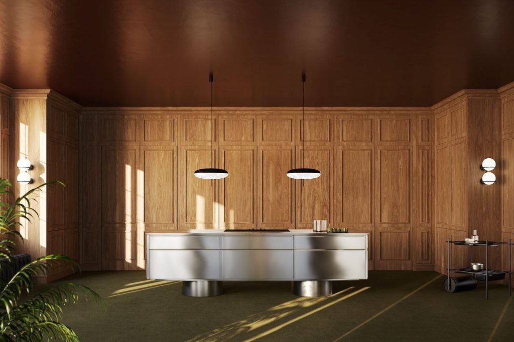 immagine per Salone del Mobile di Milano 2024. Eurocucina LOttocento Cucina Floral con isola in acciaio
