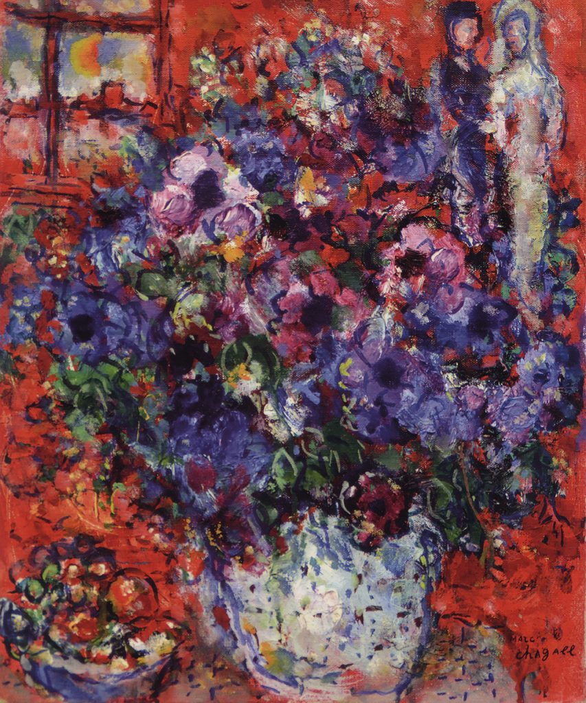 immagine per Bouquet de fleurs sur fond rouge