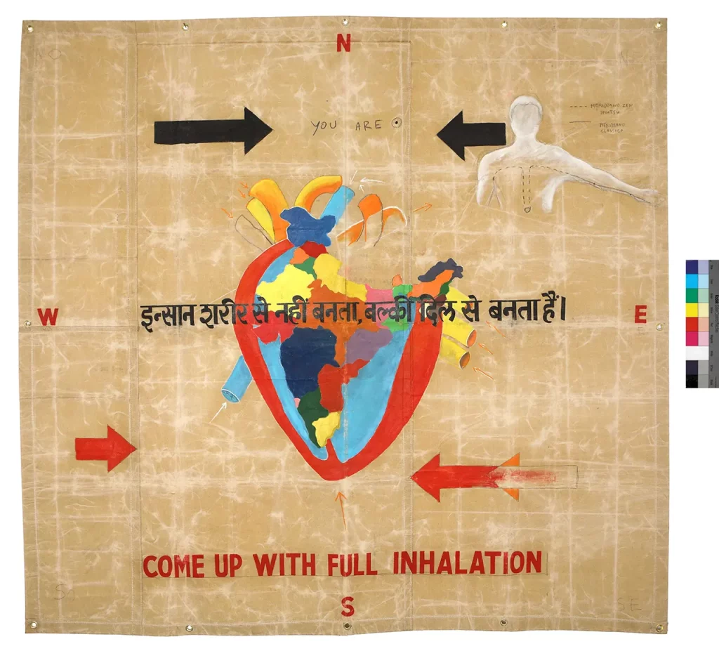 immagine per EMILIO LEOFREDDI Tenda Gandhi, tecnica mista su tenda indiana, 200x200cm,2005_1