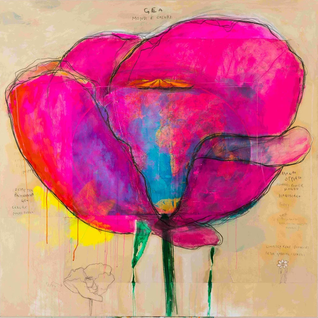 immagine per EMILIO LEOFREDDI Gea Mondi e Colori tecnica mista su tela 150x150 cm. 2017