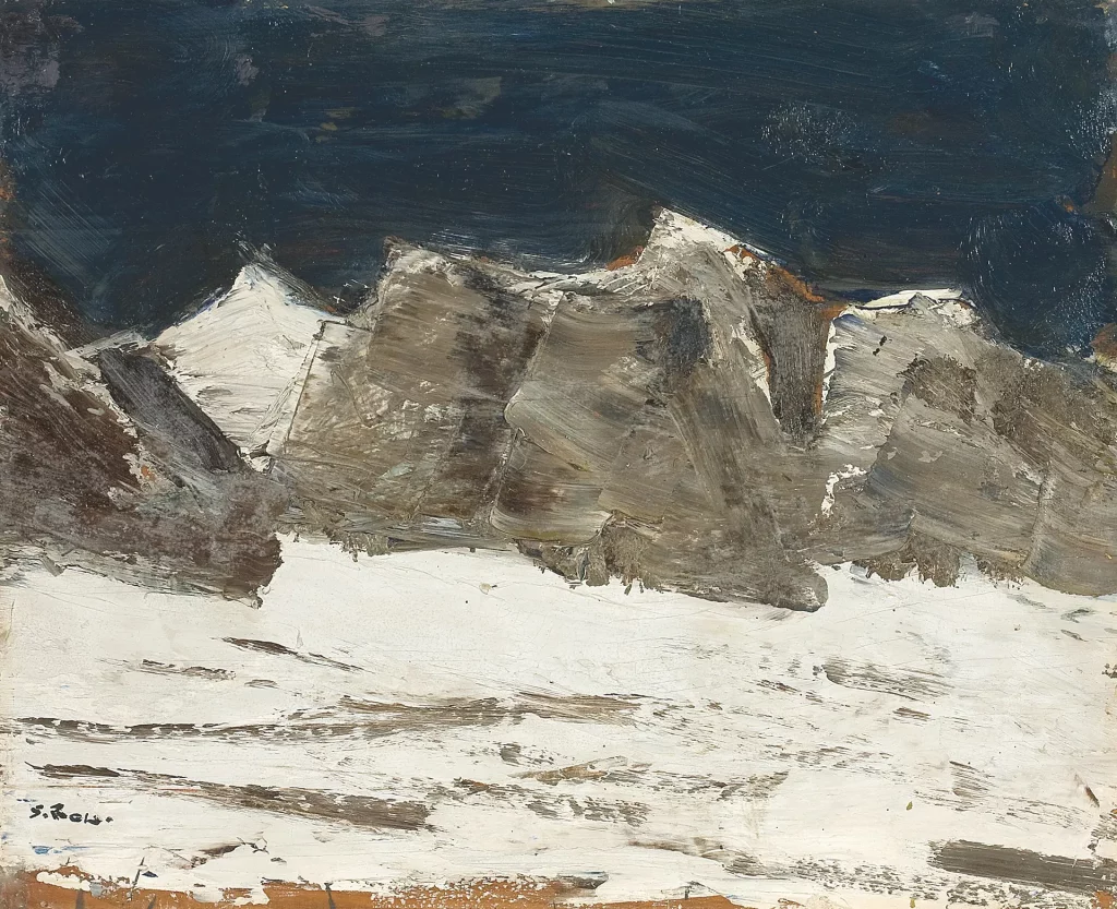 immagine per Mario Sironi, Paesaggio invernale, 1956 ca, olio su tavola, 32,6x44 cm, Museo Mario Rimoldi, Cortina d'Ampezzo