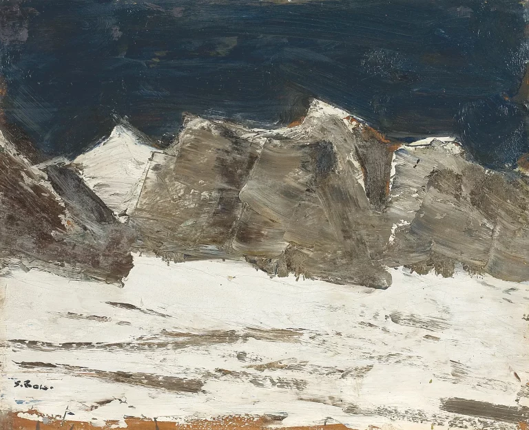 immagine per Mario Sironi, Paesaggio invernale, 1956 ca, olio su tavola, 32,6x44 cm, Museo Mario Rimoldi, Cortina d'Ampezzo