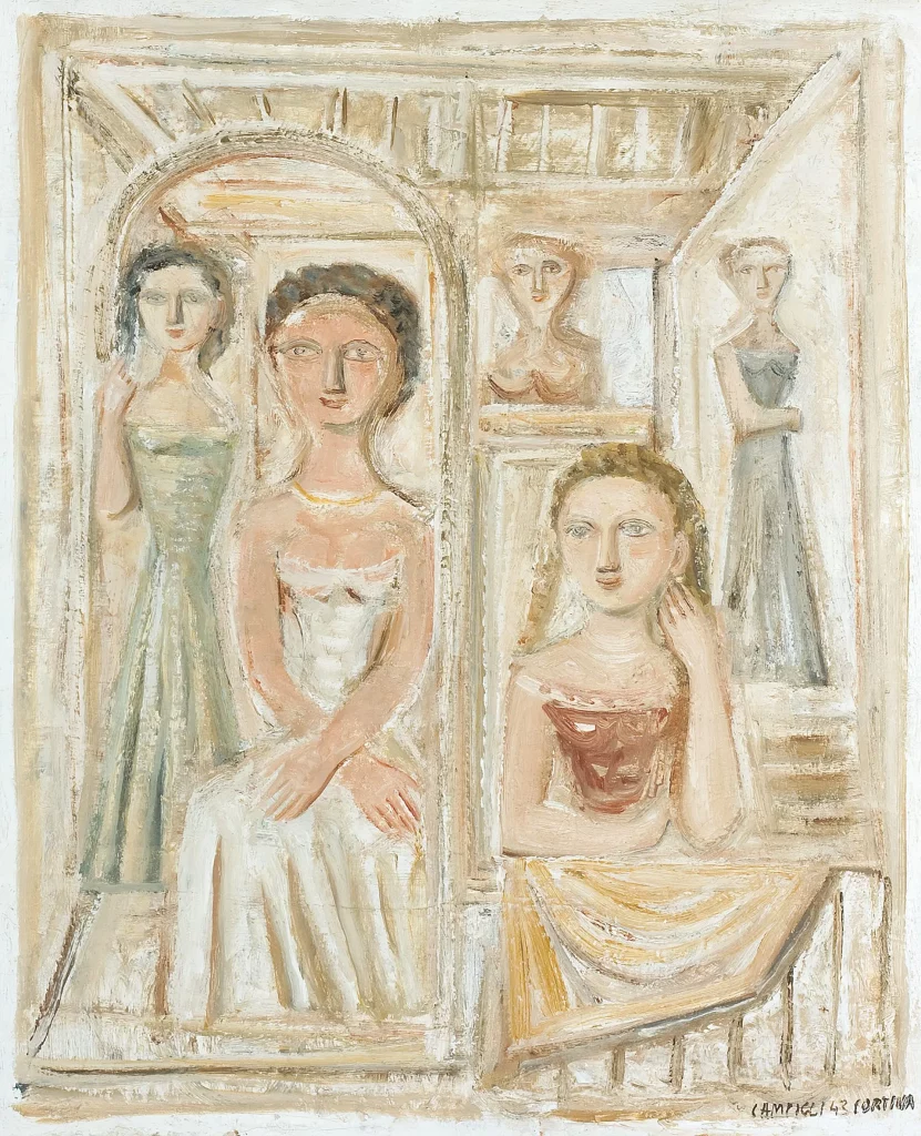 immagine per Massimo Campigli, Il gineceo, 1943, olio su tela, 60x50 cm, Museo Mario Rimoldi, Cortina d'Ampezzo
