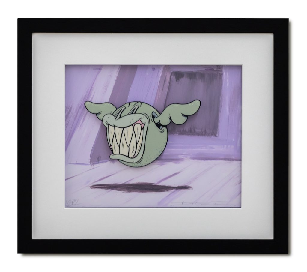 immagine per D_Face, Say Cheese! (Lilac) - Animation Cel, February 2022 Emulsion on acetate animation cel, 28 x 33 cm, Unique work, Credits D_Face Studio