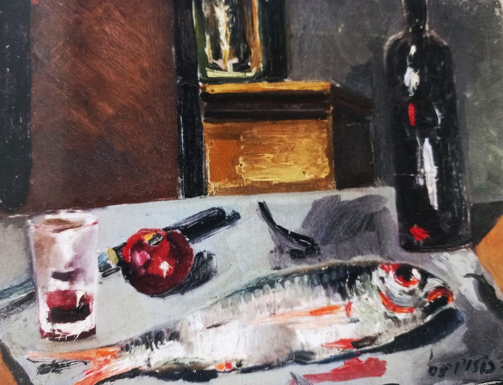 immagine per F. de Pisis, Pesce con bottiglia, bicchiere, mela, 1930 -mostra FarsettiArte, Cortina, 2024 -ph. B. Martusciello