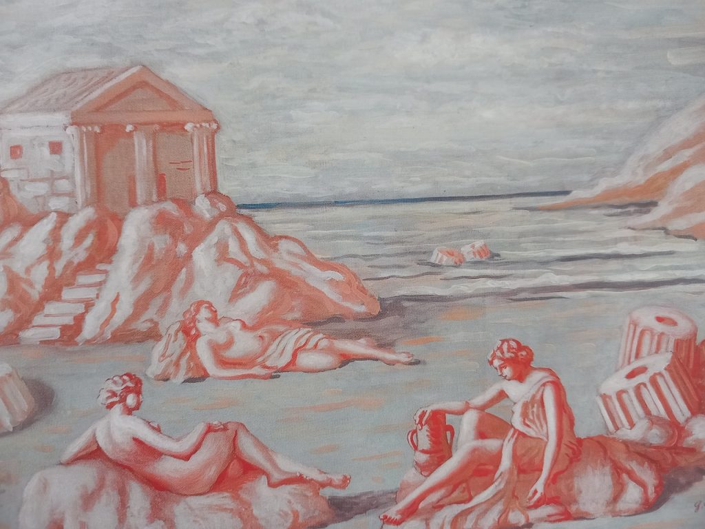 immagine per G. De Chirico, Figlie di Minosse -Scena antica in rosa e azzurro II, 1933 -mostra FarsettiArte Cortina, 2024 -ph. Paolo Di Pasquale