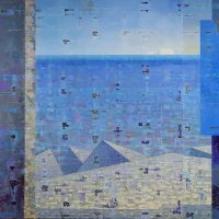immagine per Giuseppe Modica, Le rotte della tragedia, 2017, olio su tela, trittico cm 150x300