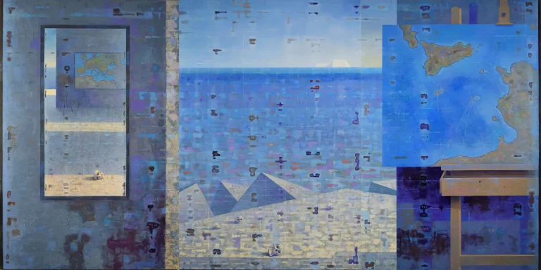 immagine per Giuseppe Modica, Le rotte della tragedia, 2017, olio su tela, trittico cm 150x300