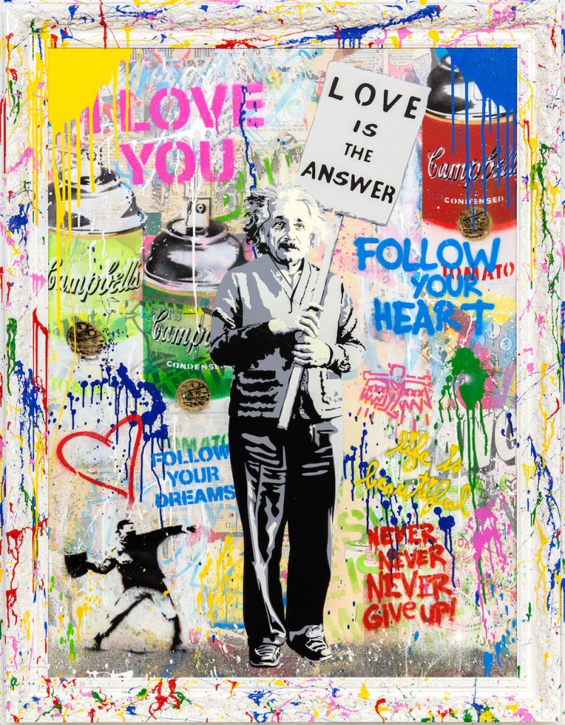 immagine per Mr Brainwash, Einstein, 2022 Mixed media on canvas panel, 121,9 x 91,4 cm, Unique work, Credits Deodato Arte Gallery