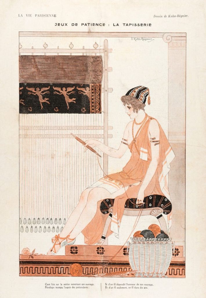 immagine per Joseph Kuhn Régnier, Penelope alla tela, in “La Vie Parisienne”, 18, 4 maggio 1918. ©Collezione privata. © Courtesy Ufficio Stampa Parco archeologico del