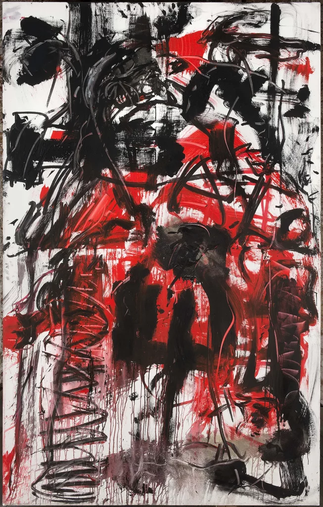 immagine per Emilio Vedova Rosso ’83 – V, 1982 Colori acrilici, pastello, sabbia e cemento su tela 300 x 190 cm Fondazione Emilio e Annabianca Vedova, Venezia