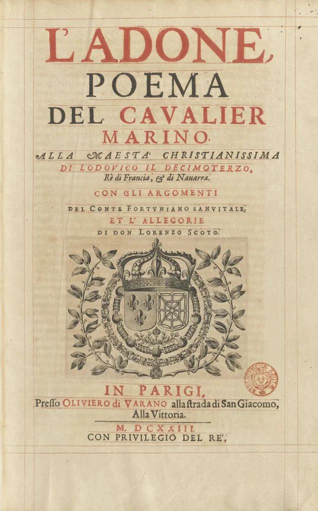 immagine per Giovan Battista Marino, L'Adone, poema del cavalier Marino alla maestà christianissima di Ludovico il decimoterzo, rè, Bibliothèque nationale de France Paris