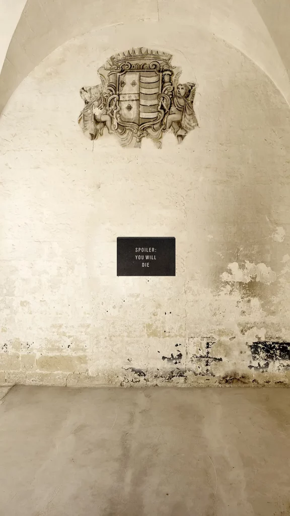 immagine per Marcello Mantegazza - Spoiler you will die, 2016-2024 installazione a parete lastra in pietra nobile incisa dimensioni 50x70 cm © & courtesy Fondazione SoutHeritage