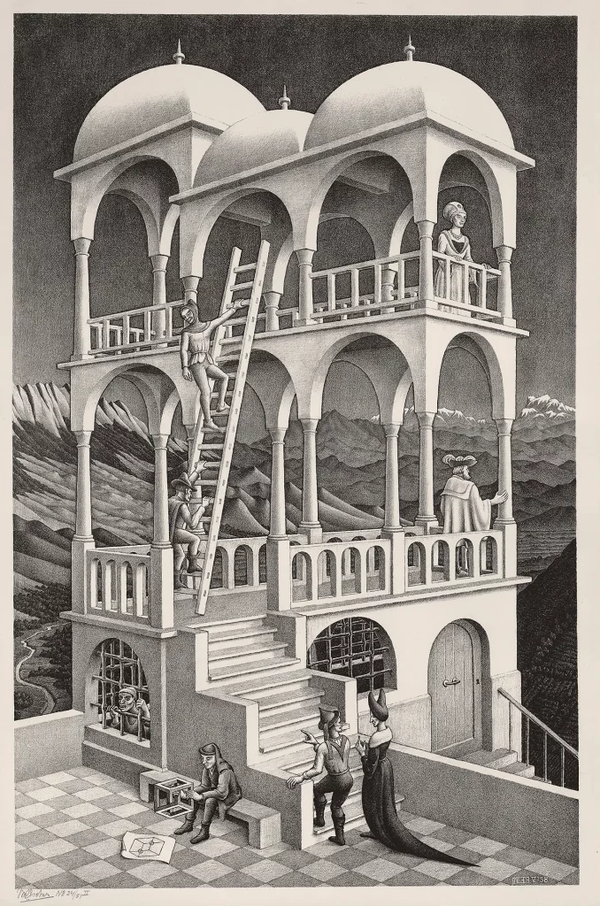 immagine per Foto 12: Maurits Cornelis Escher Belvedere, 1958 Litografia, 46,2x29,5 cm Collezione Maurits, Italia All M.C. Escher works © 2024 The M.C. Escher Company, The Netherlands. All rights reserved www.mcescher.com
