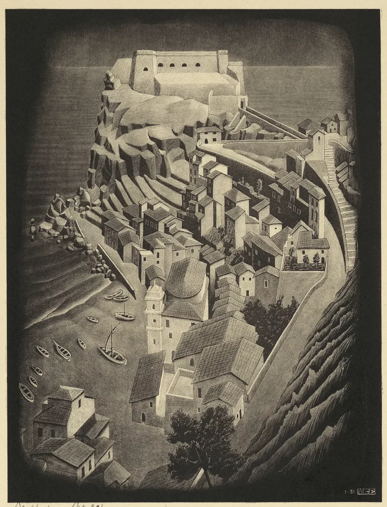 immagine per Foto 6:Maurits Cornelis Escher Scilla, Calabria, 1931 Litografia, 29,7x22,6 cm Collezione Maurits, Italia All M.C. Escher works © 2024 The M.C. Escher Company, The Netherlands. All rights reserved www.mcescher.com