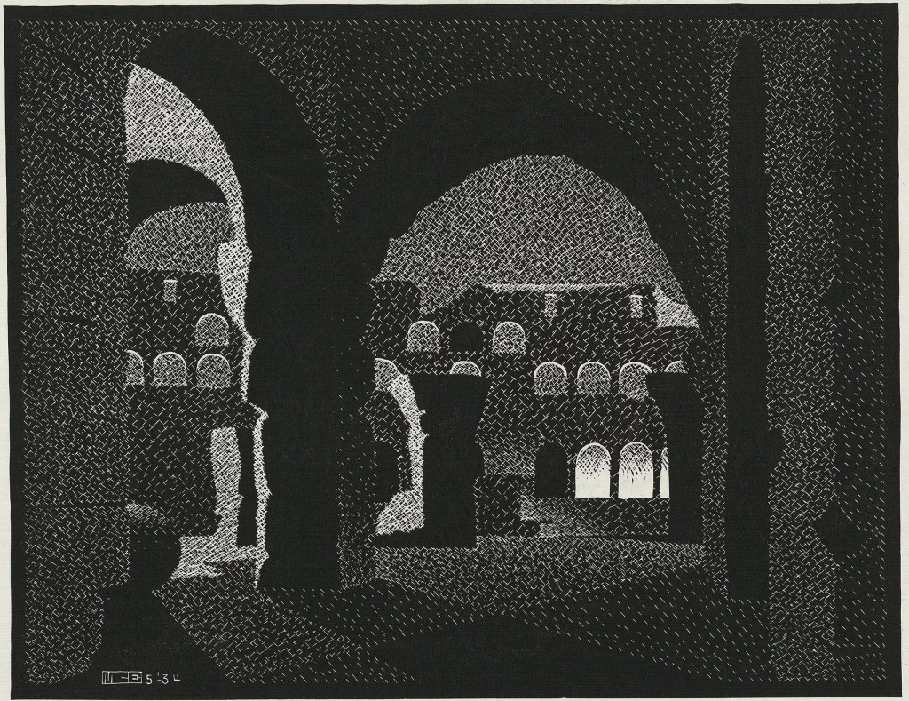 immagine per Foto 9: Maurits Cornelis Escher Roma notturna: Colosseo, 1934 Xilografia, 23x29,4 cm Collezione Maurits, Italia All M.C. Escher works © 2024 The M.C. Escher Company, The Netherlands. All rights reserved www.mcescher.com